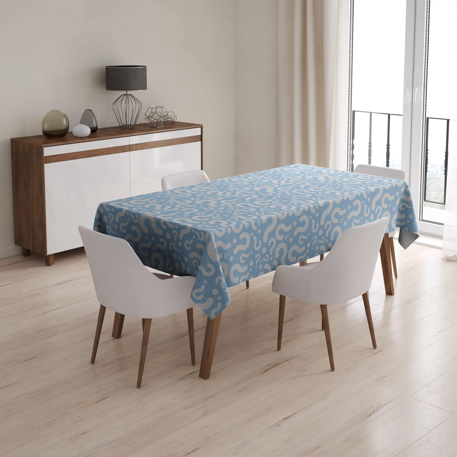 Question Mark FAQ Pattern Pattern - Rectangle Oblong Linen Tablecloth, 52" x 70" inches Washable Decorative Table Cloth