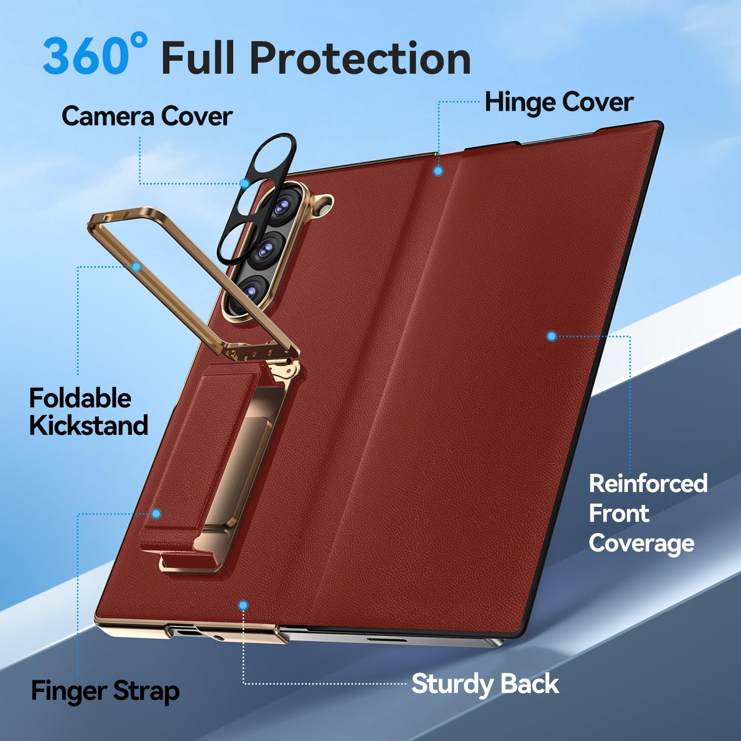 for【3-in-1 Protection】 Samsung Galaxy Z Fold 7 Case with Kickstand,Military-Grade Drop Tested, Hinge & Camera Cover, Luxury Leather Texture Full Body Case (Red)