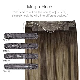 HOTBANANA Wire Hair Extensions, 14 inch 75g Chocolate Brown with Honey Blonde Fish Line Hair Extensions Real Human Hair Straight Invisible Wire Hair Extensions Remy Hair Extensions
