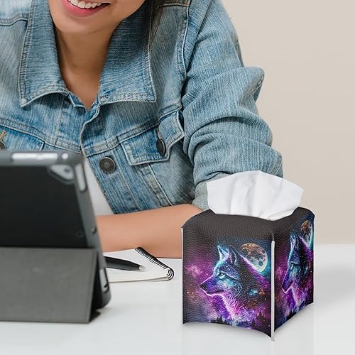 Miniatura 6 de ZFRXIGN Caja de pañuelos Galaxy Wolf de cuero con cinturón inferior, organizador cuadrado de caja de pañuelos dispensador, cajas de pañuelos para el