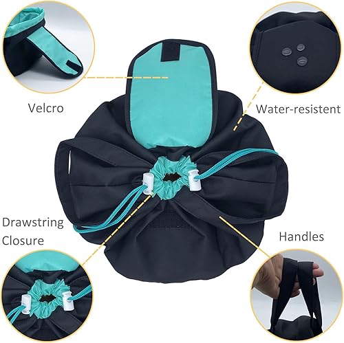 Miniatura 4 de Bolsa de maquillaje grande con cordón de barril para mujer, bolsa de cosméticos de viaje con soporte para cepillos y bolsa de cosméticos, Negro -,