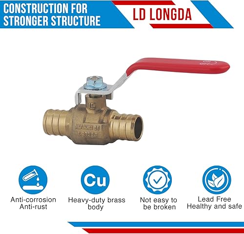 Miniatura 9 de Válvula de bola de cierre de puerto completo de latón PEX de 12 pulgada, mango de 14 de giro, válvula de agua PEX con certificación UPC