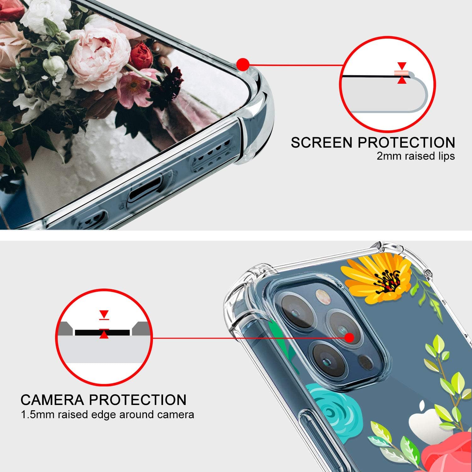 hepix Red Poppy Case Compatible with Flower iPhone 12 Pro Max Clear Floral Crystal Cover for Women Grils, Slim Soft Flexible TPU Protective Bumpers Anti-Scratch Shock Absorption for iPhone 12 Pro Max