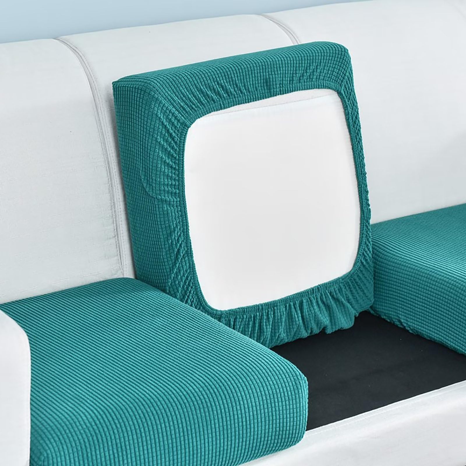 Edumov Stretch Sofa Seat Cushion Cover - Fitted Furniture Protector Slipcover for Individual Cushion (Großer 1-Sitzer, Blue)