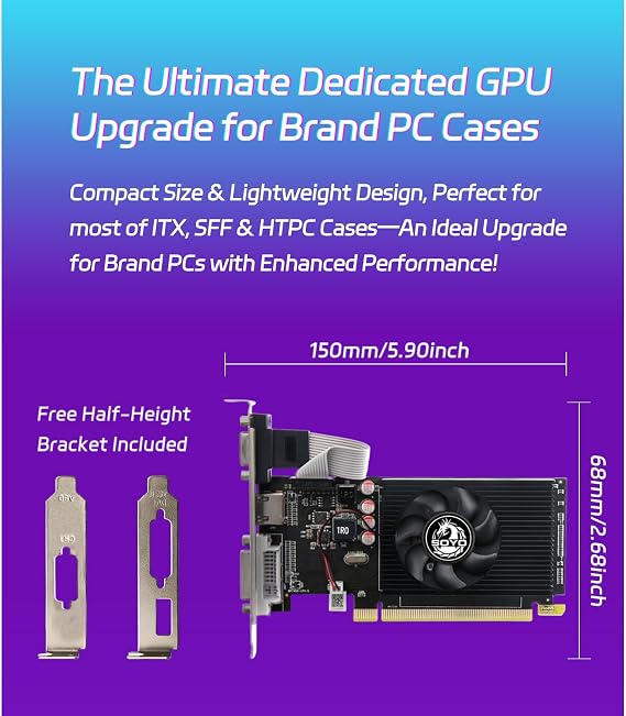 SOYO AMD Radeon R5 230 2G DDR3 Low Profile Graphics Card,VGA/DVI/HDMI Port | 2G DDR3 64-Bit 160SP GPU, VGA/DVI/HDMI 1.3A Output, PCIe x16 1.1,SFF Half-Height Video Card, Supports Windows 10/8.1/7