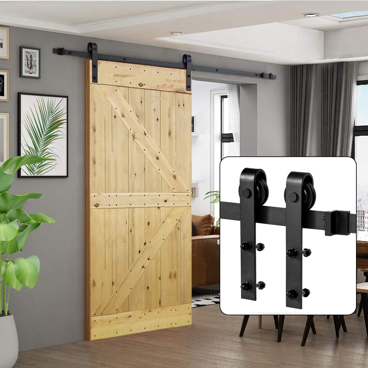 U-MAX 8 FT Heavy Duty Sturdy Sliding Barn Door Hardware Kit, J Shape Hangers, Super Smoothly and Quietly, Simple and Fit 42-48" Wide Door Panel
