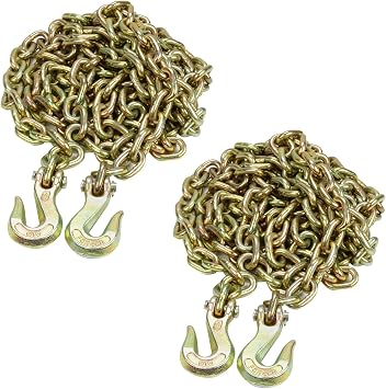 3/8" x 20 FT G70 Transport Tow Chain w/Grab Hooks 6600 Lbs, 2PC | Transport Binder Chain Working Load 6600 Lbs, For Flatbed Truck & Trailer, Tie Down Binder Chain, G70 Grade, 2 Pack