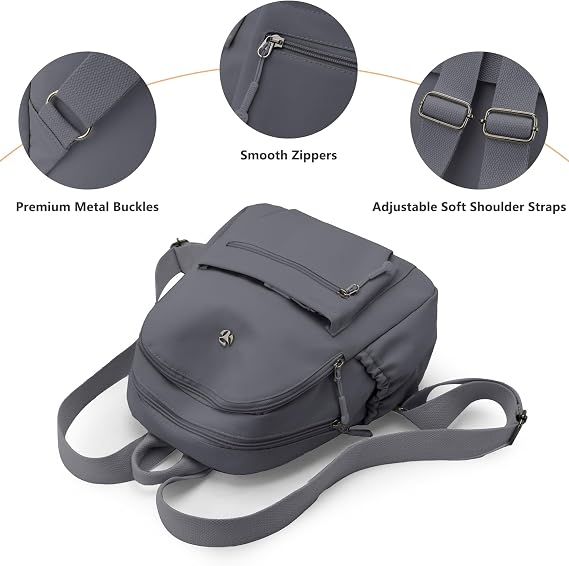Mini Backpack for Women Casual Travel Daypack Nylon Small Backpack (Dark Grey)