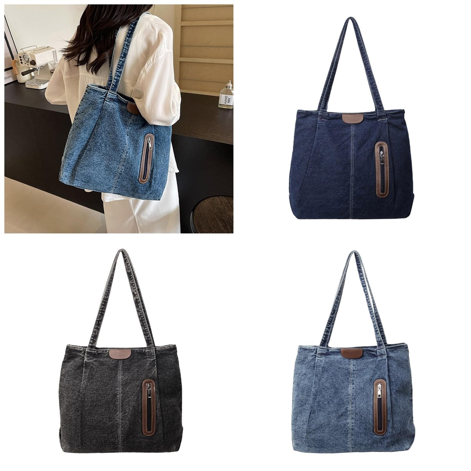 Borsa a tracolla, borsa a tracolla alla moda in jeans borse da donna grande capacità borsa casual per spiaggia e uso quotidiano