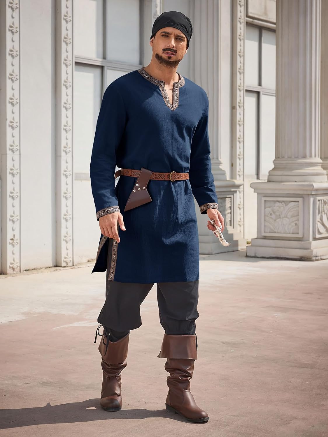 Runcati Mens Medieval Pirate Shirt Renaissance Viking Knight Warrior Tunic Tops Long Sleeve LARP Halloween Costume