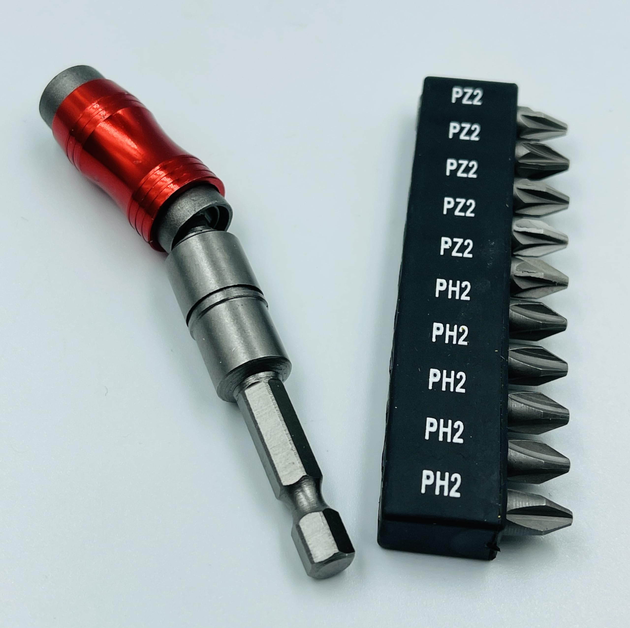 UKDD Angled Bit Holder with 10 bits and 1/4 Magnetic hex Shaft 20* Adjustable Head 1/4" Hex