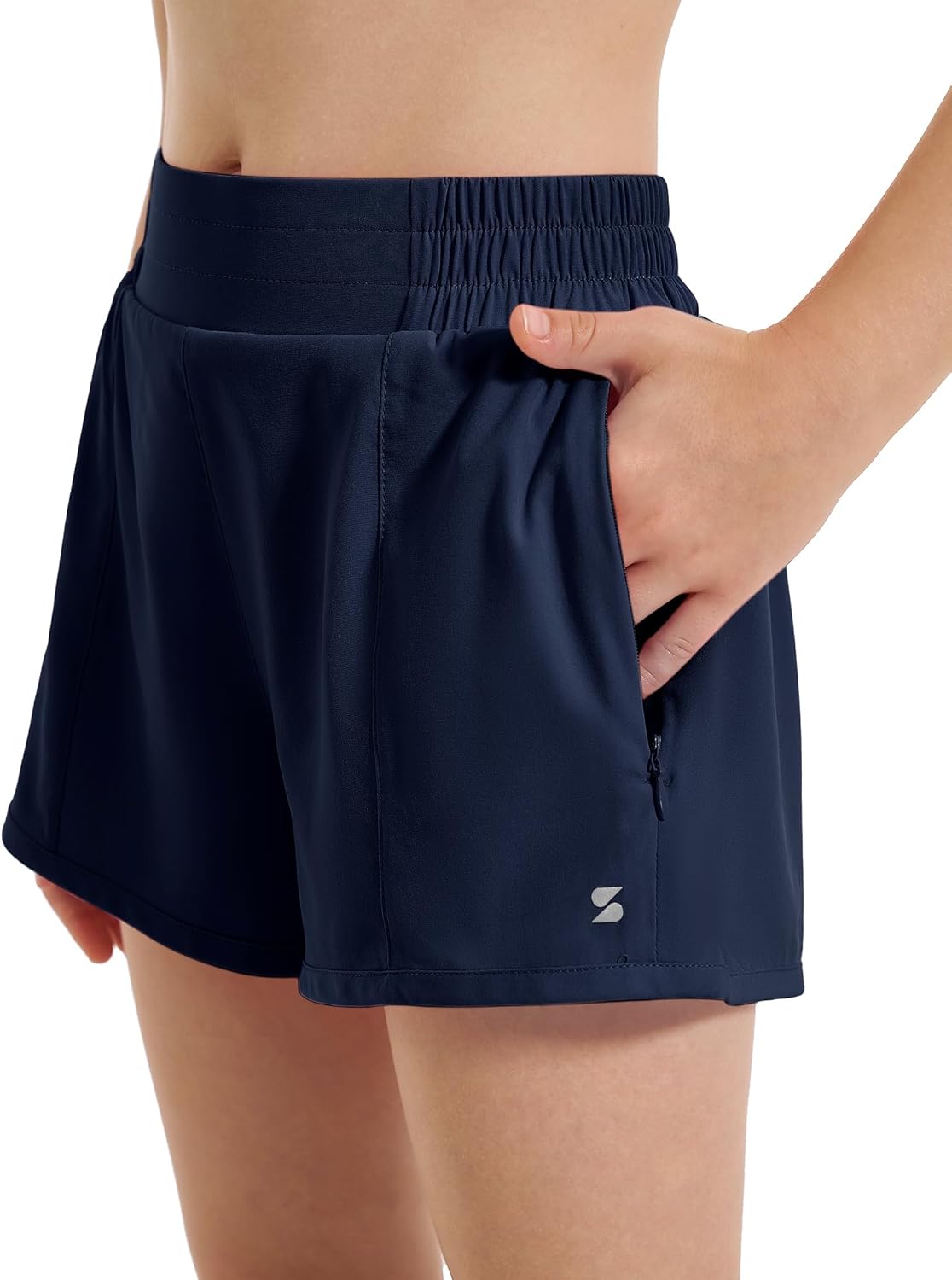 Stelle Girl's Athletic Shorts with Liner Zipper Pockets Elastic Waist Running Shorts Sports Active Shorts for Teen Kids