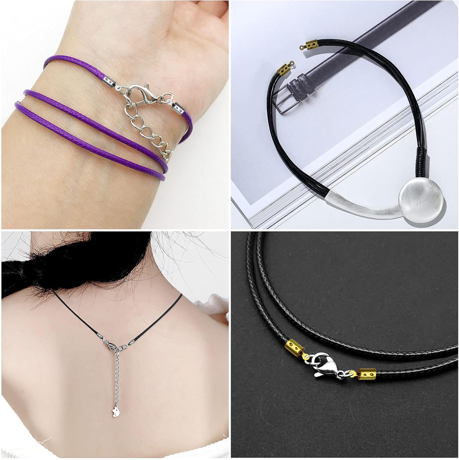 300pcs Fold Over Ends Cord End Caps Tips Crimps Cord Ends Leather Ribbon Clamp Clasp Fold Over Cord Ends for Jewelry Making,Necklace Cord, DIY Craft(3 Colors)