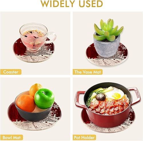 Miniatura 5 de Soportes para macetas de árbol de Navidad, 2 salvamanteles resistentes al calor para platos calientes, para invierno, nieve, algodón, tejido de hilo