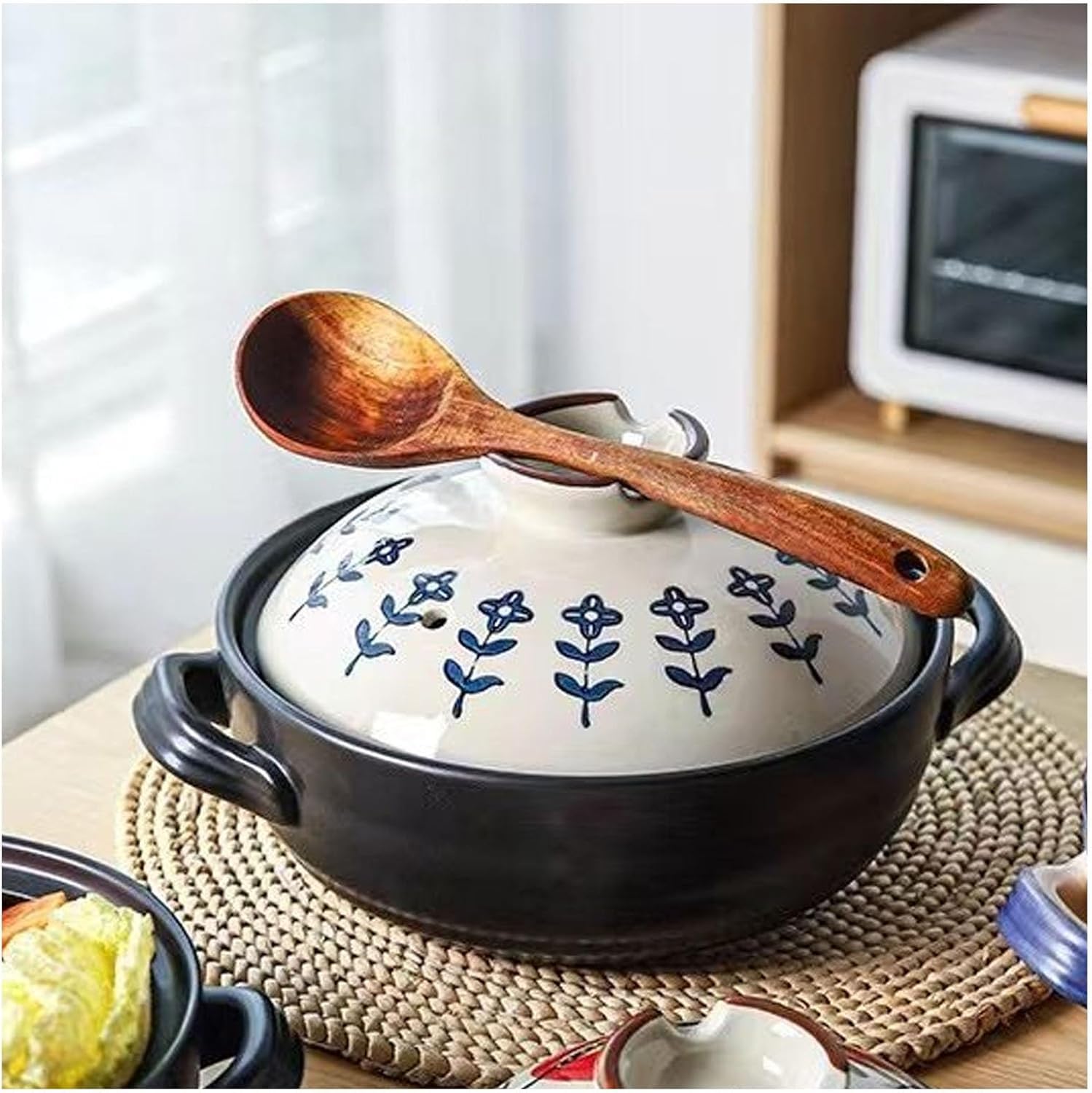 Casseruola Giapponese in Terracotta | Pentola Tradizionale in Ceramica per Cottura A Vapore, A Fuoco Lento E Brasatura | Perfetta per Stufati E Zuppe One Color 1.5L
