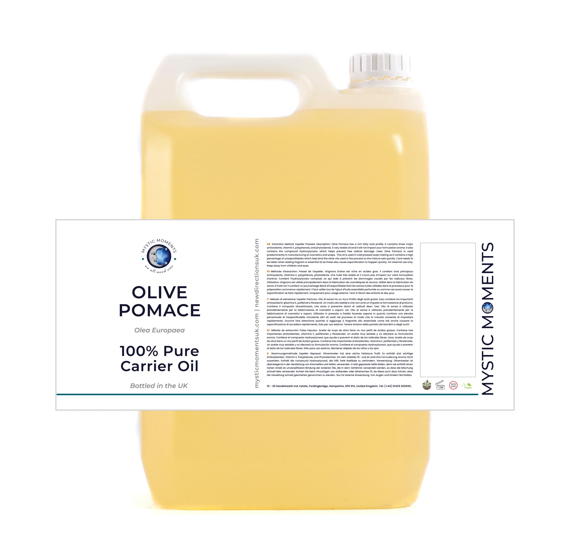 Mystic Moments | Oliventrester-Trägeröl | 5 Liter | Oliventrester-Öl für Hautpflege, Haarpflege, Massage und kosmetische Mischungen.