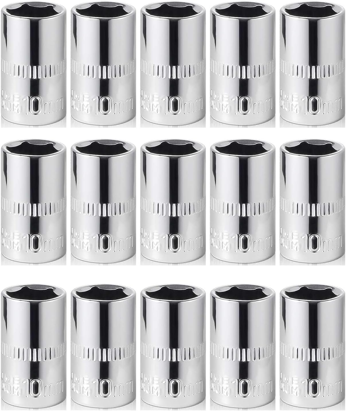 15-Pack 10mm Shallow Socket Set, 3/8-Inch Drive, 6-Point, Mirror Chrome Finish, Metric Impact Sockets