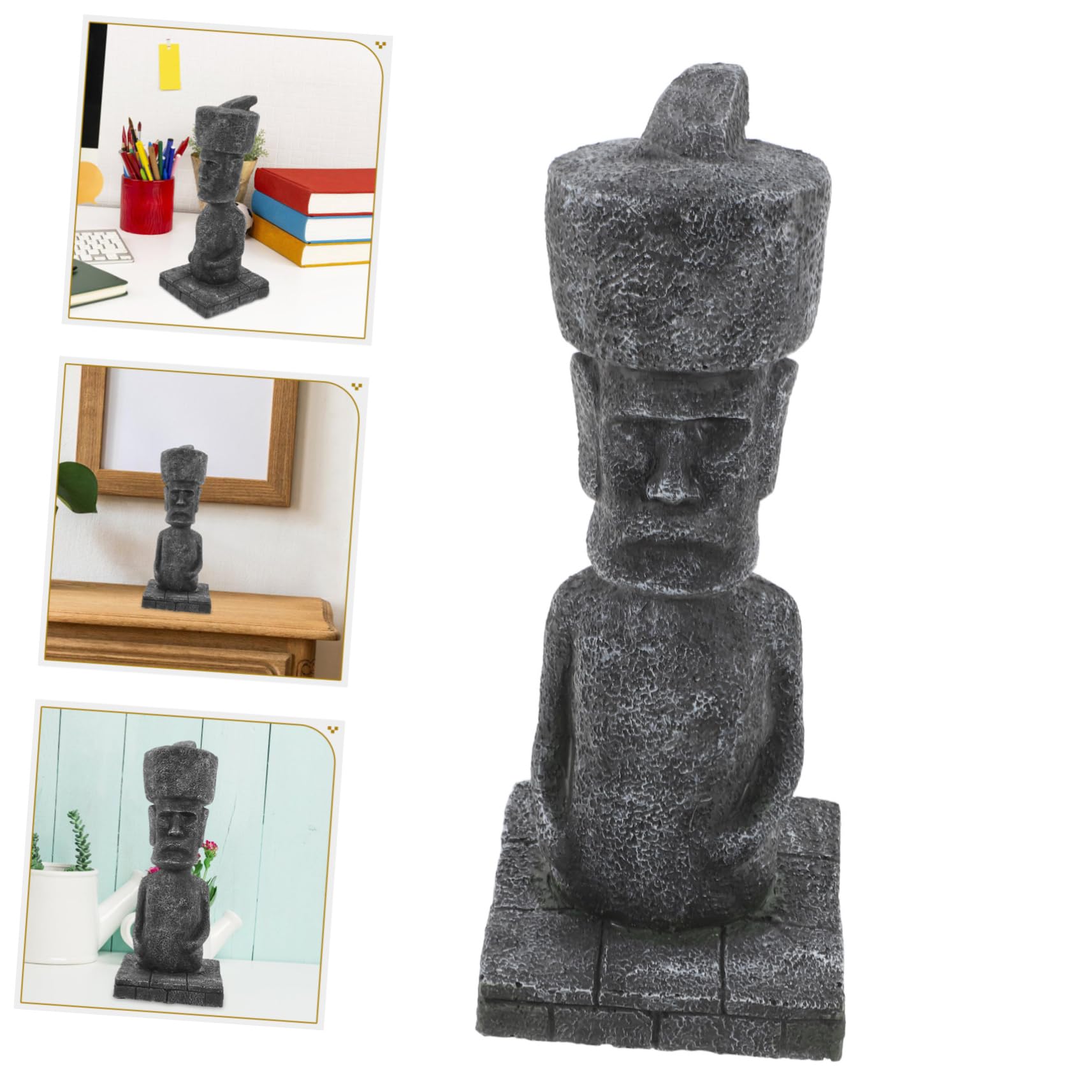 ULTECHNOVO Statua Moai Facile da Sistemare in Resina, Decorazione Antica Effetto Roccia Realistico Ornamento Paesaggistico per Acquario e Casa