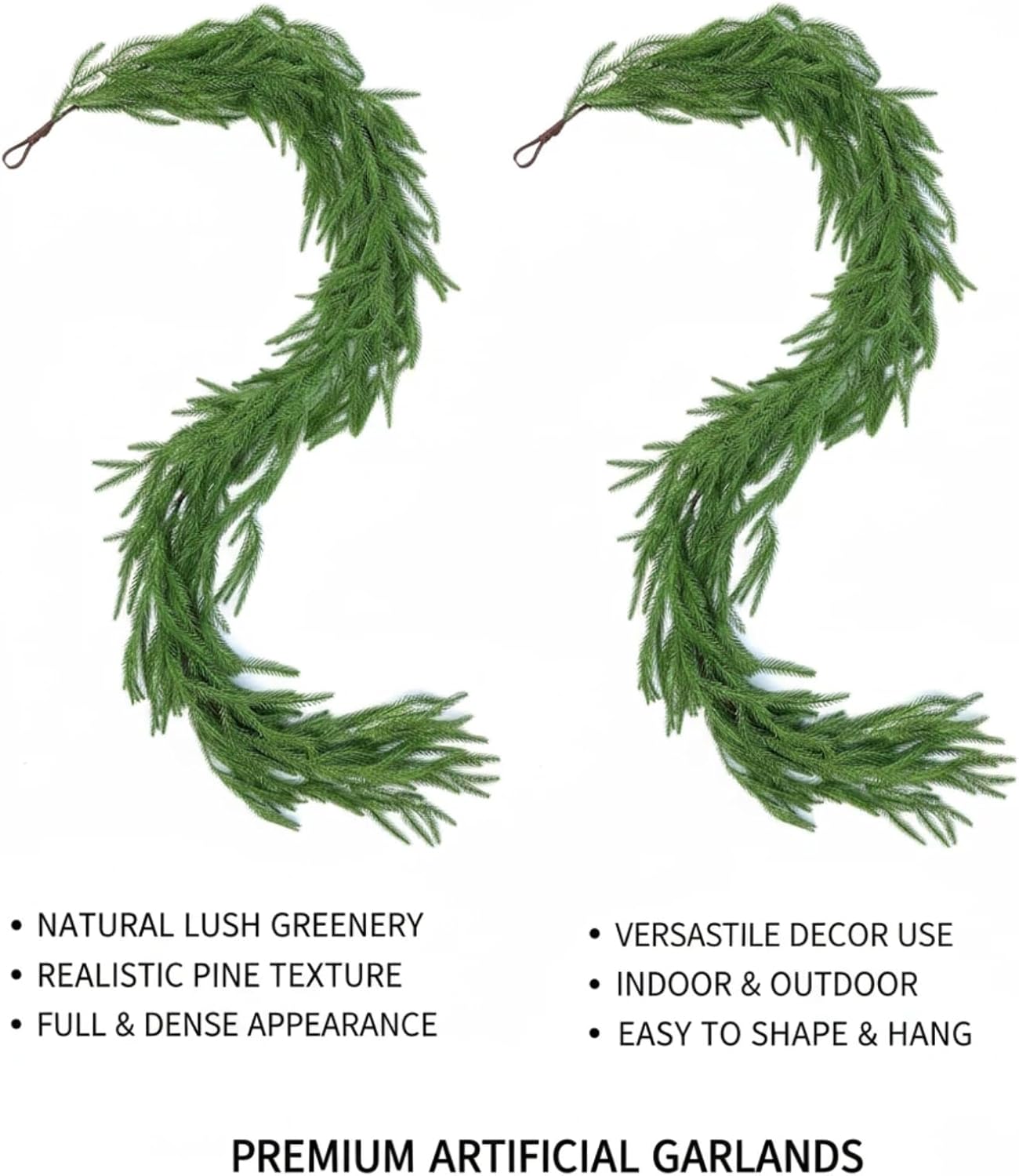 2 Pack Artificial Norfolk Pine Garland – 6FT Christmas Garland with Real Touch Greenery, Lifelike Greenery Garland for Christmas Decorations Indoor, Fireplace, Mantel, Table, Stairs - Image 2