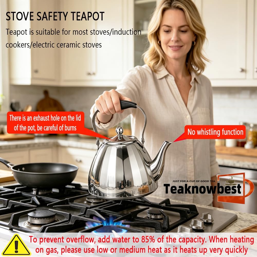 1500ml/50oz Small Teapot, Stainless Steel Tea Pot With Infuser