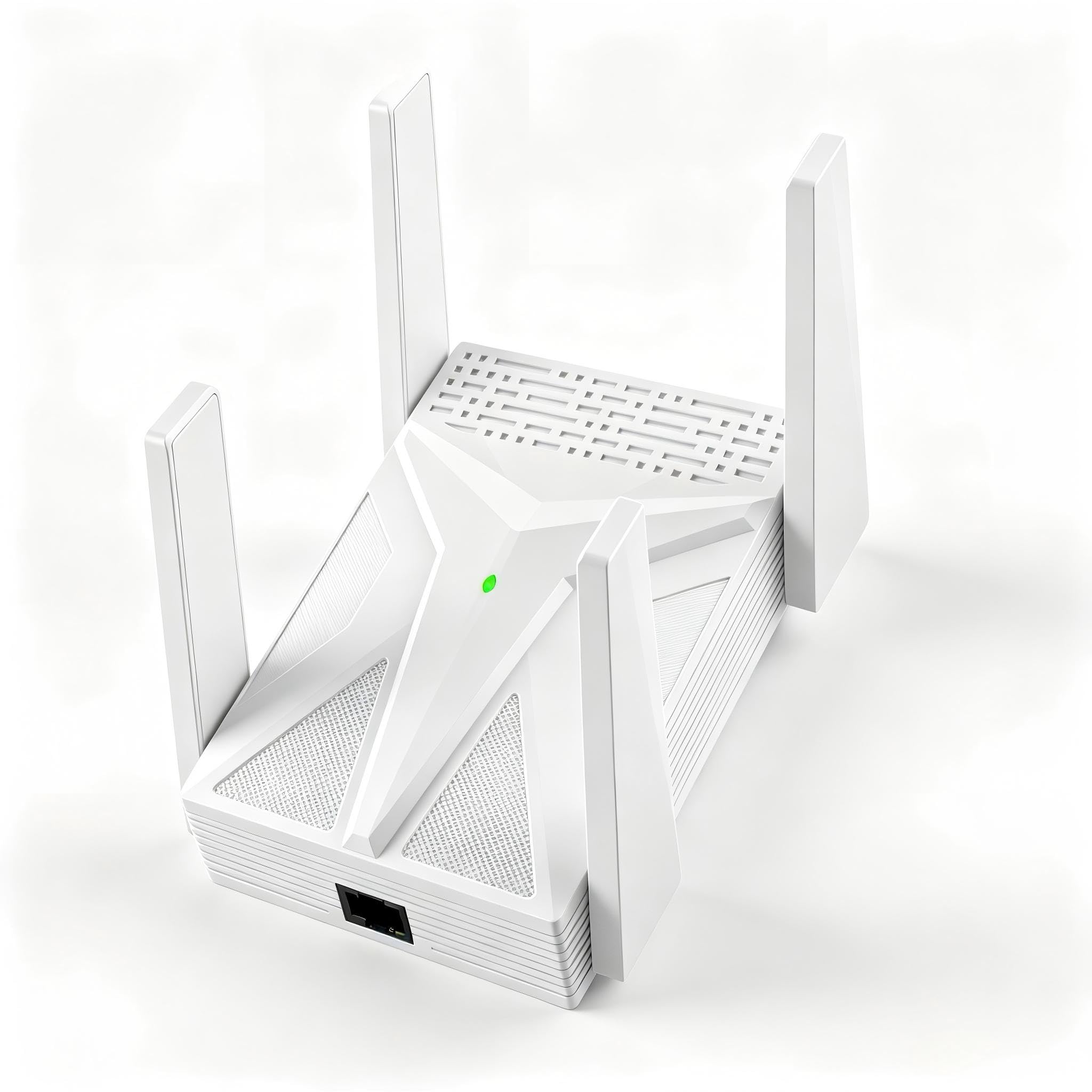 2100M WLAN Repeater, Dual Band WLAN Amplificador con conexión Gigabit LAN | Wi-Fi 5 GHz y 2,4 GHz, 4 antenas externas, seguridad WPA2/WPA3, para todos los routers, fácil configuración, color blanco