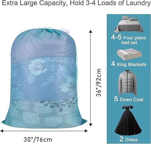 Miniatura 3 de Polecasa Bolsas de lavandería de malla extra grandes resistentes con etiqueta de identificación y cierre de cordón de bloqueo, paquete de 2, 30 x 36