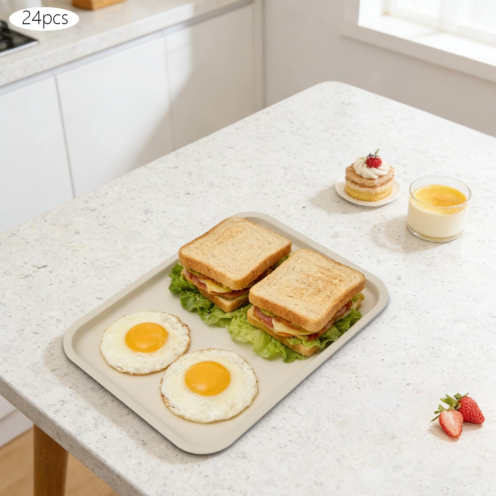 24 bandejas de plástico, bandejas para servir, antideslizantes, rectangulares, bandejas de plástico, bandejas de café, antideslizantes, para cocina, comedor, 36 x 27 x 2 cm (caqui)