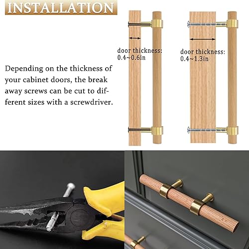 Miniatura 7 de foxwake Manijas de madera natural para gabinetes de cocina de 2 a 5 pulgadas, 4 juegos de centro a centro, ajustable, doble agujero, pomo de tocador