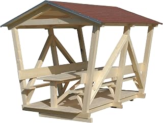 Holz-Pavillon mit Tisch & 2 Sitzbänken für 8 Personen, Robuster Gartenpavillon aus Fichtenholz mit Bitumenschindeldach; Ideal für Garten, Terrasse & Outdoor-Bereich Made in Germany