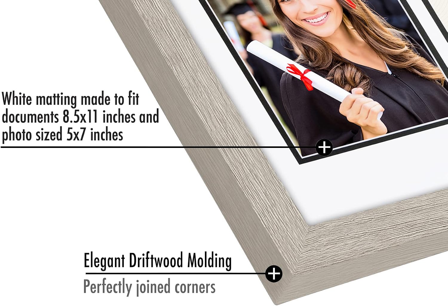 Americanflat 11x18 Diploma Frame with Shatter-Resistant Glass - Fits 8.5x11 Diplomas and 5x7 Pictures - Signature Collection - Engineered Wood Graduation Picture Frame for Wall Display - Driftwood