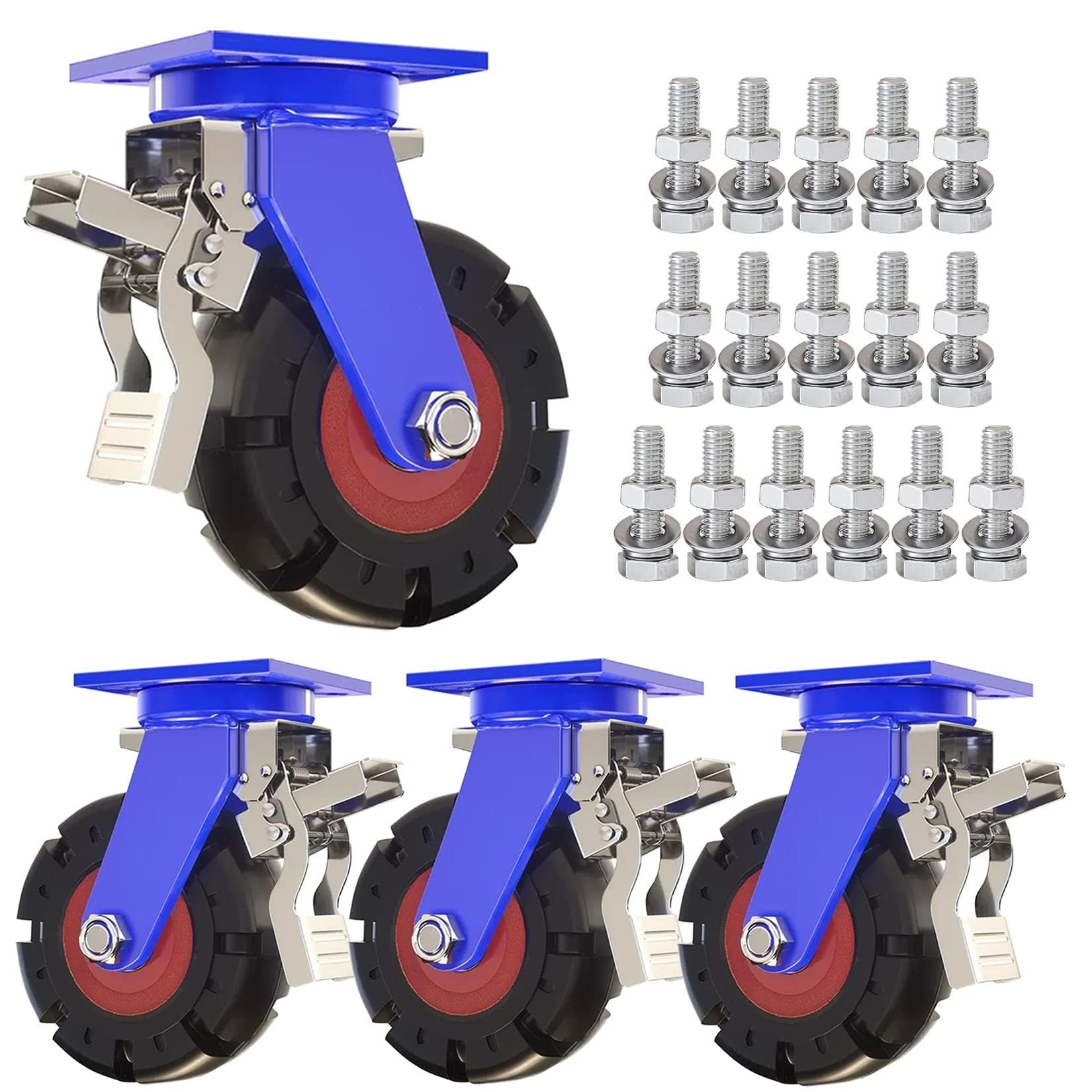ZGUOUZANTYE Heavy Duty Industrial Swivel Caster Wheels Set Of 4 Solid Rubber Dual Locking Brakes 2000 Lbs Capacity(Brake,Ø200mm/8in)