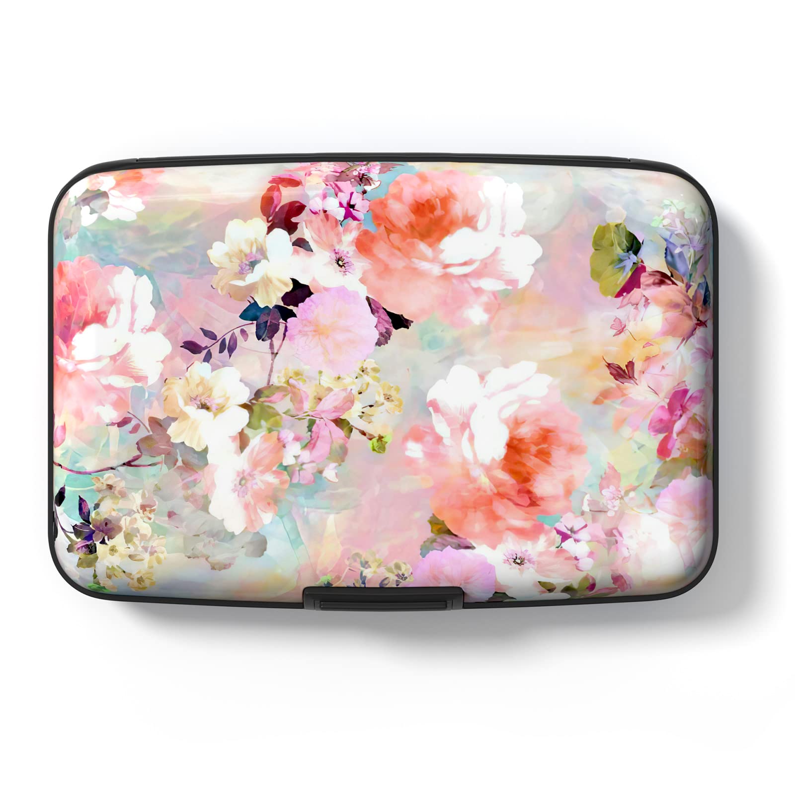 Hsxnam Credit Card Holder for Women, Small RFID Metal Credit Cards Wallets Cute Business Card Holder Pocket ID Case, Pink Flowers