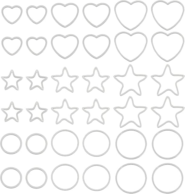 UNICRAFTALE about 54pcs Ring/Heart/Star Mixed Shape Linking Rings 304 Stainless Steel Frames Connectors Jewelry Links for DIY Jewelry Making