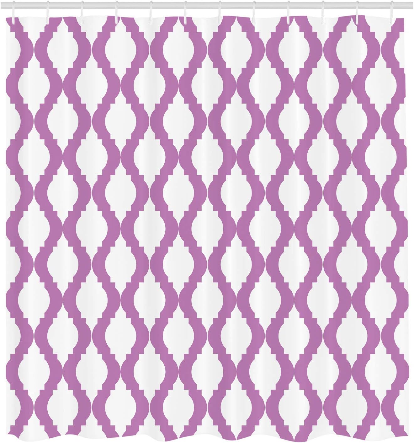 Ambesonne Abstract Shower Curtain, Abstract Tangled Lattice Pattern in Historical Moroccan Style Wavy Lines Ornate, Cloth Fabric Bathroom Decor Set with Hooks, 69" W x 70" L, Fuchsia White