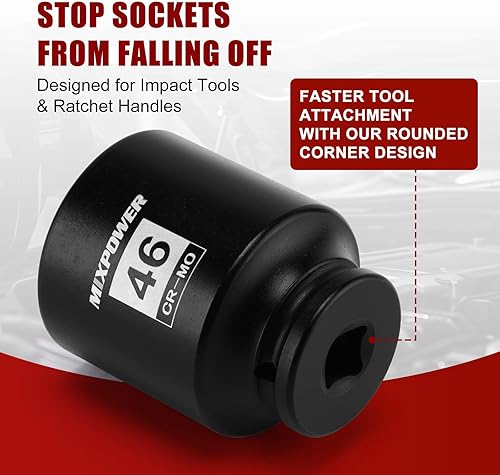 Miniatura 155 de MIXPOWER Enchufe de impacto profundo de 1/2", CR-MO, 1.417 in, métrico, 6 puntos, tuerca de eje de grado de impacto para una fácil extracción