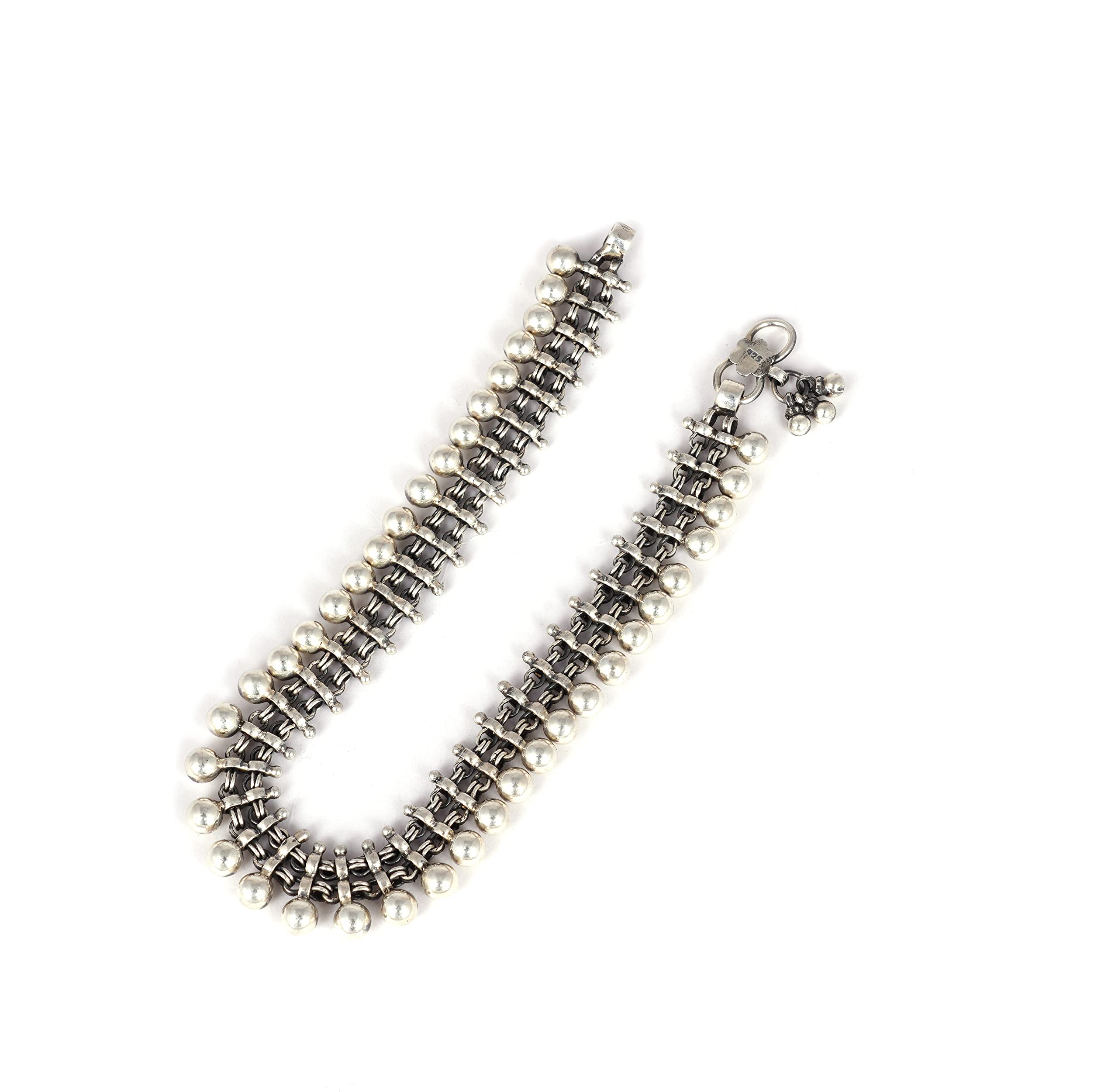 shyle 925 Sterling Silver Moh Classic Jali Ball Anklet For Women/Girls | Handcrafted Oxidised Pure Silver Payal Gift for Her(Single) | Well Stamped with 925 | Gift For Women & Girls-picture-26