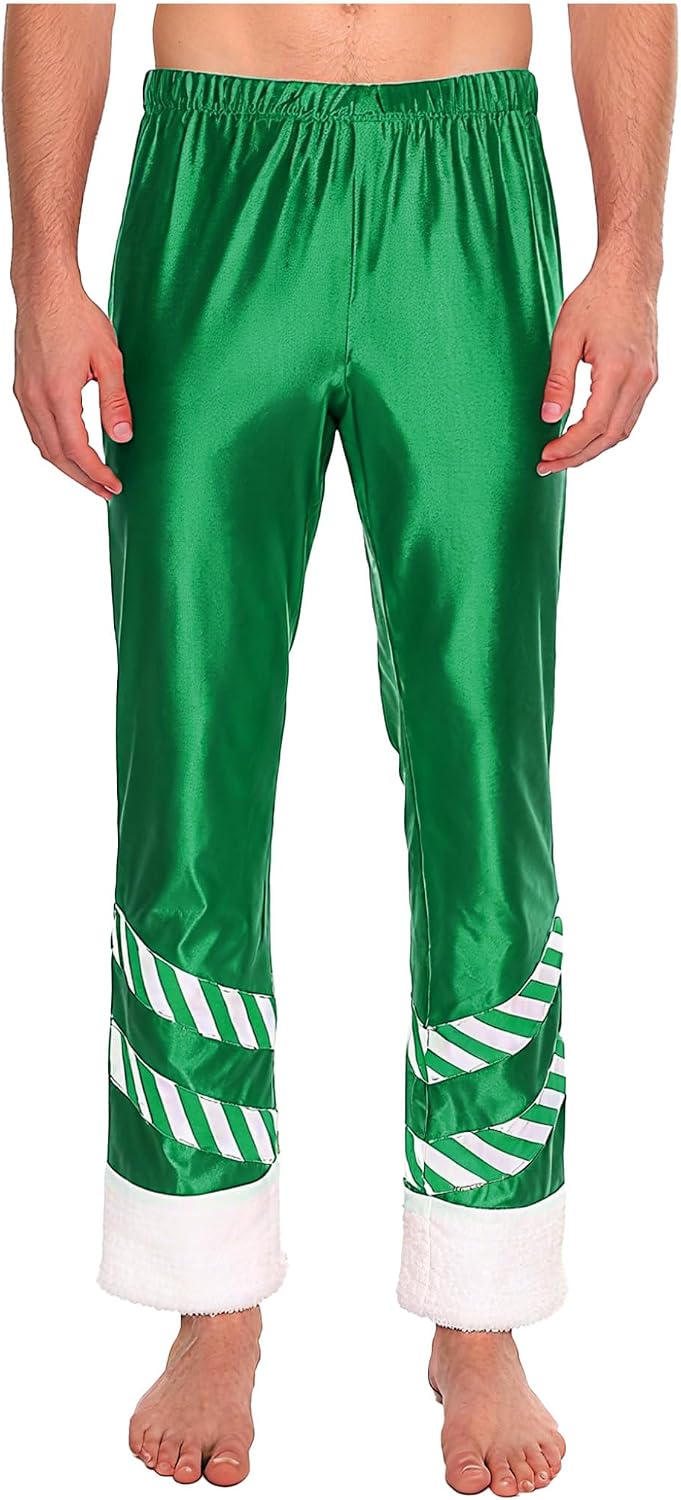 Mens Santa Claus Xmas Trousers Candy Cane Costume Straight-Leg Striped Print Christmas Trousers