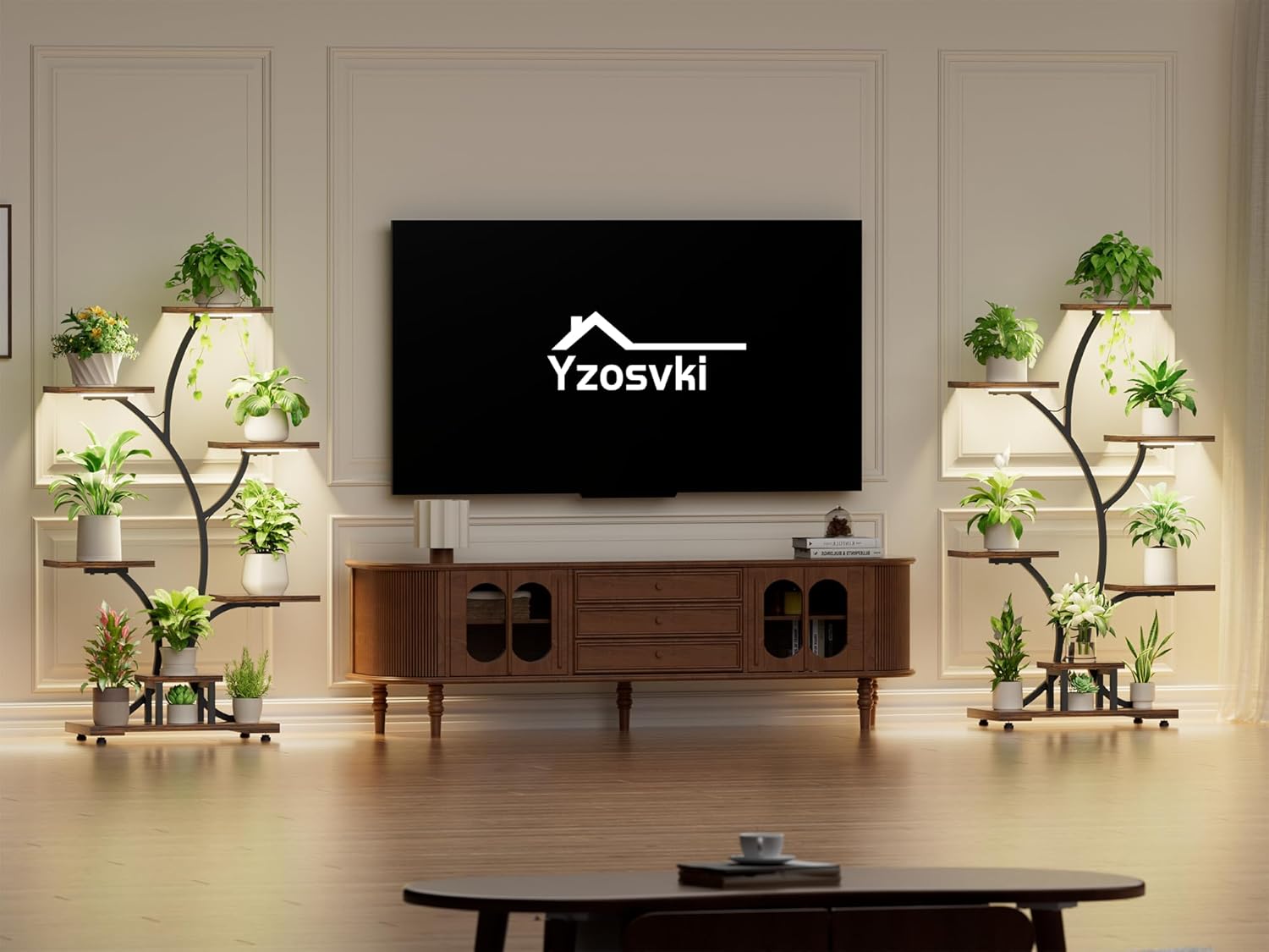 Yzosvki Plant Stand Indoor with Grow Lights, 7 Tiered Large Plant Shelf Flower Stand, Tall Plant Shelves for Living Room, Patio, Corner, Heavy Duty, Rustic Brown and Black