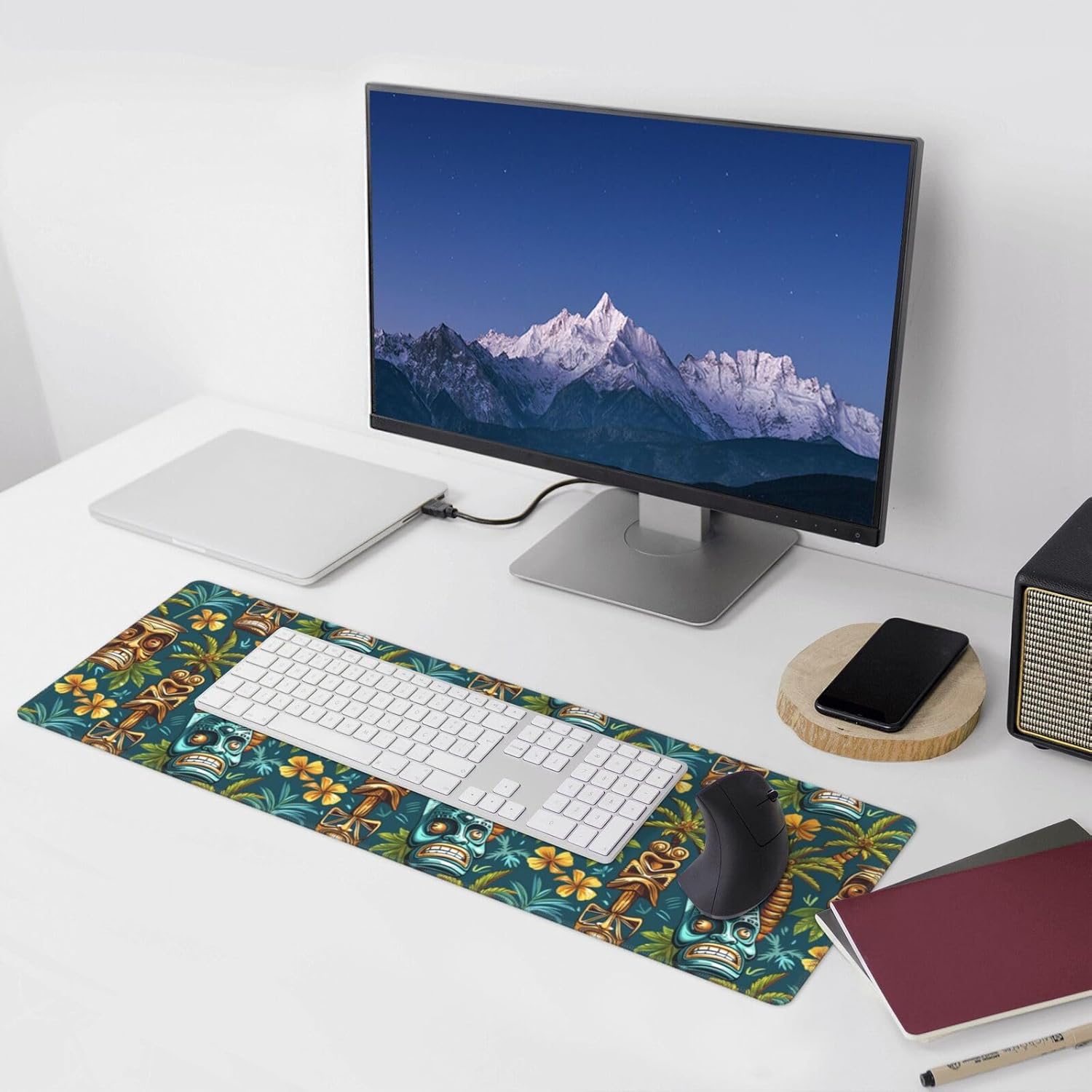 Famame Laptop Mouse Pad Tikis Tropical Tree Desk Mat with Stitched Edges 31.5X 11.8 inch Non-Slip Large Keyboard Rubber Writing Table Mat for Office Home - Image 3