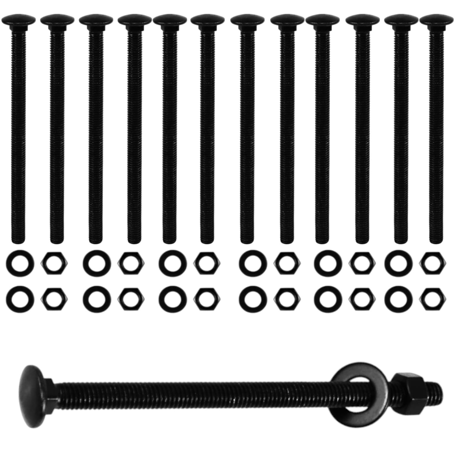 CNQLIS 1/2" x 8" Carriage Bolts Kit, 12PCS Black Carriage Bolts, Rust Resistance Galvanized Carriage Bolt