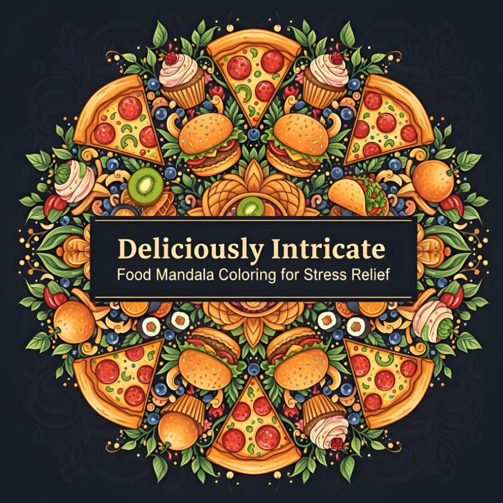 Deliciously Intricate: Food Mandala Coloring for Stress Relief: 30 Tasty Mandalas of Pizza, Donuts, Burgers, Sushi, Cupcakes, and More – A Relaxing ... (The Intricate Mandala Coloring Series)