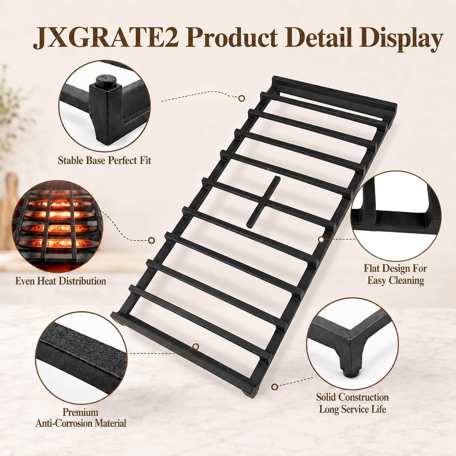 JXGRATE2 Gas Range Center Cast Iron Stove Grate for GE, Middle Stove Grate