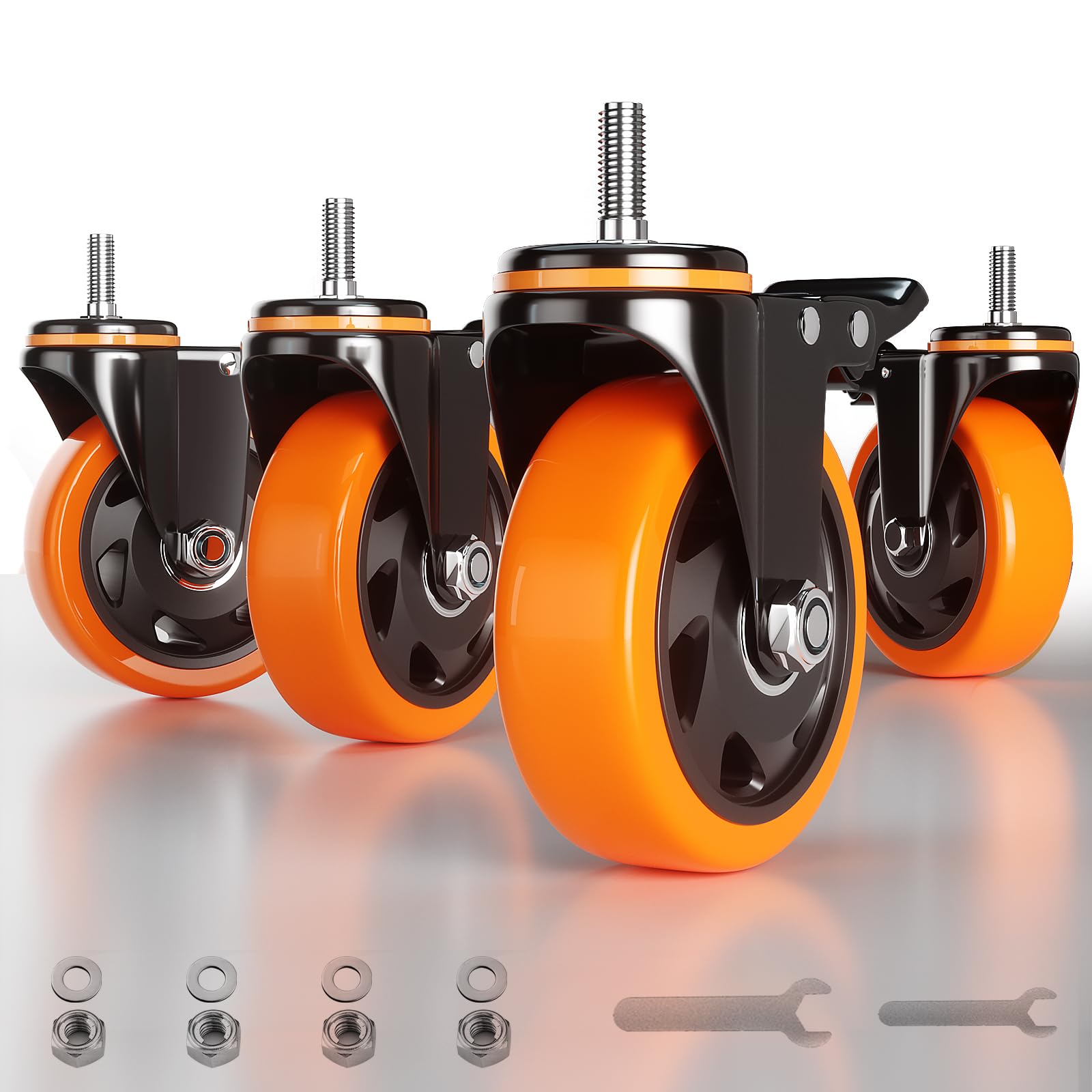 Stem Caster Wheels 3 Inch Heavy Duty Threaded Stem Casters UNC 3/8"-16 x 1" Swivel Casters Set of 4 with Safety Dual Locking Wheel for Furniture and Cart