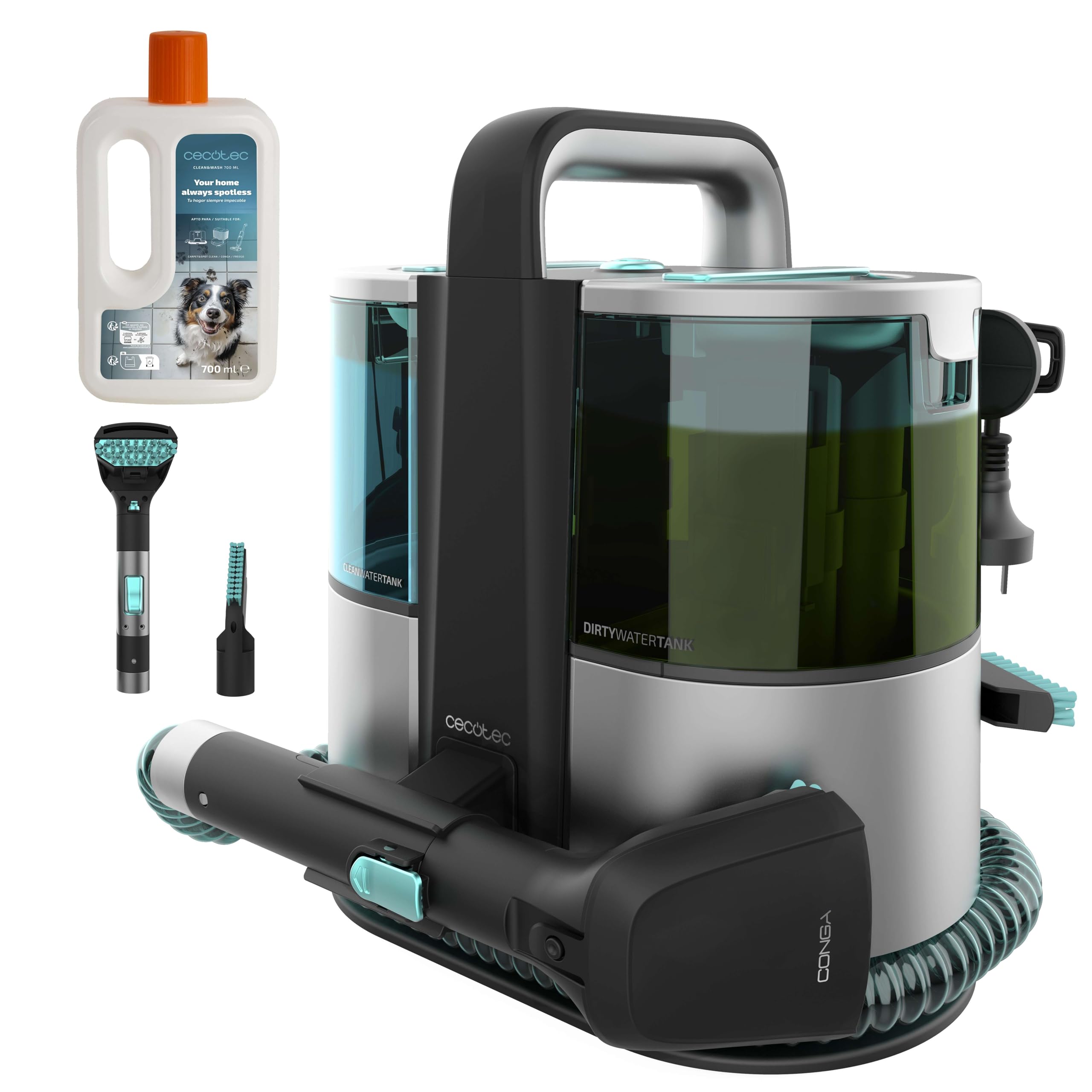 Cecotec Aspirapolvere Lava Tappeti Conga 3000 Carpetclean, 3in1:Spruzza, Pulisce e Aspira, 400W, 2 Serbatoi - Acqua Pulita e Sporca, Spruzzatore D'Acqua, Raggio D'Azione di 6M, Tubo Flessibile Da 1,2m