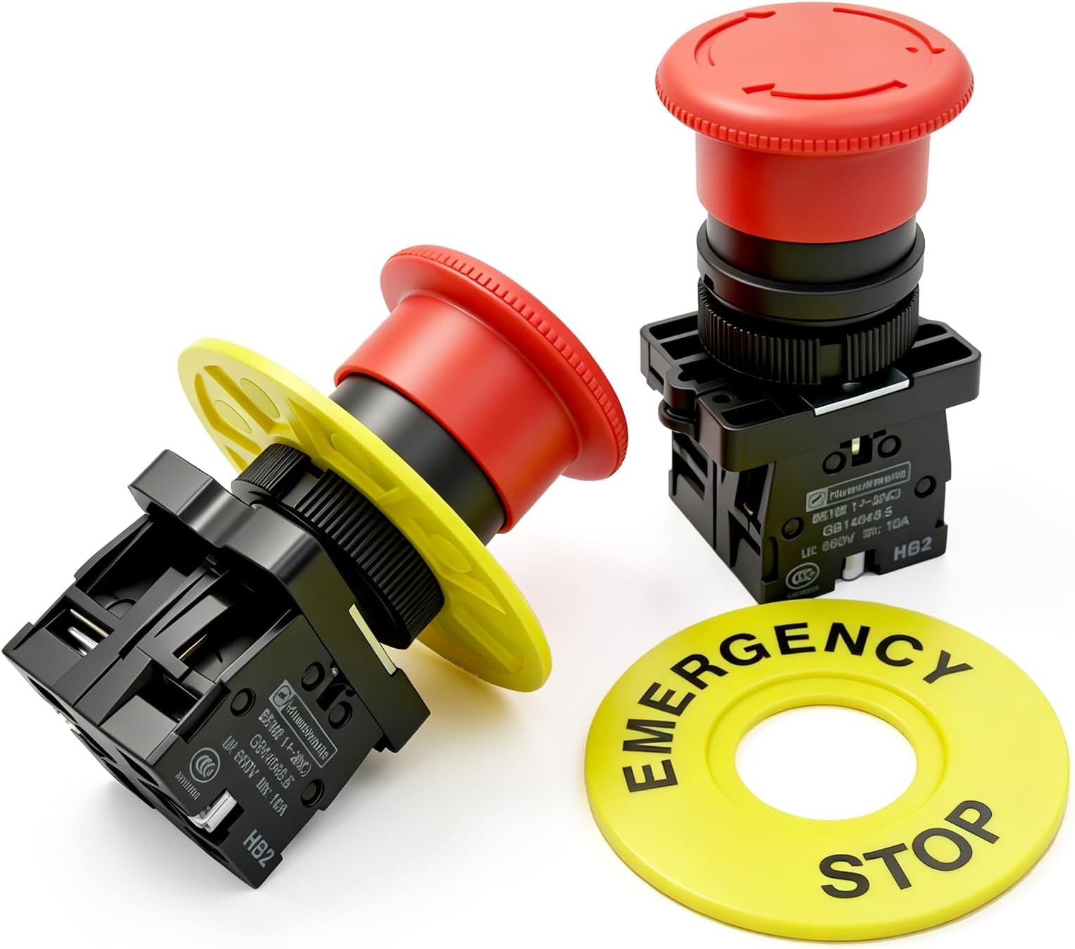 2pcs 22mm 2 NC Red Mushroom Emergency Stop Push Button Switch AC 660V 10A, 1 Year Warranty HB2-ES544