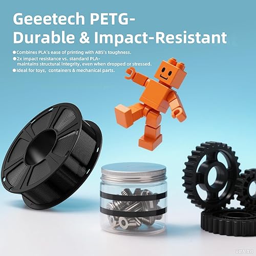 Miniatura 3 de Geeetech PETG Filamento 0.06 pulgadas, mejora la dureza, consumibles de impresión más fuertes, tolerancia de diámetro +- 0.03 pulgadas, 1 kg (2,2
