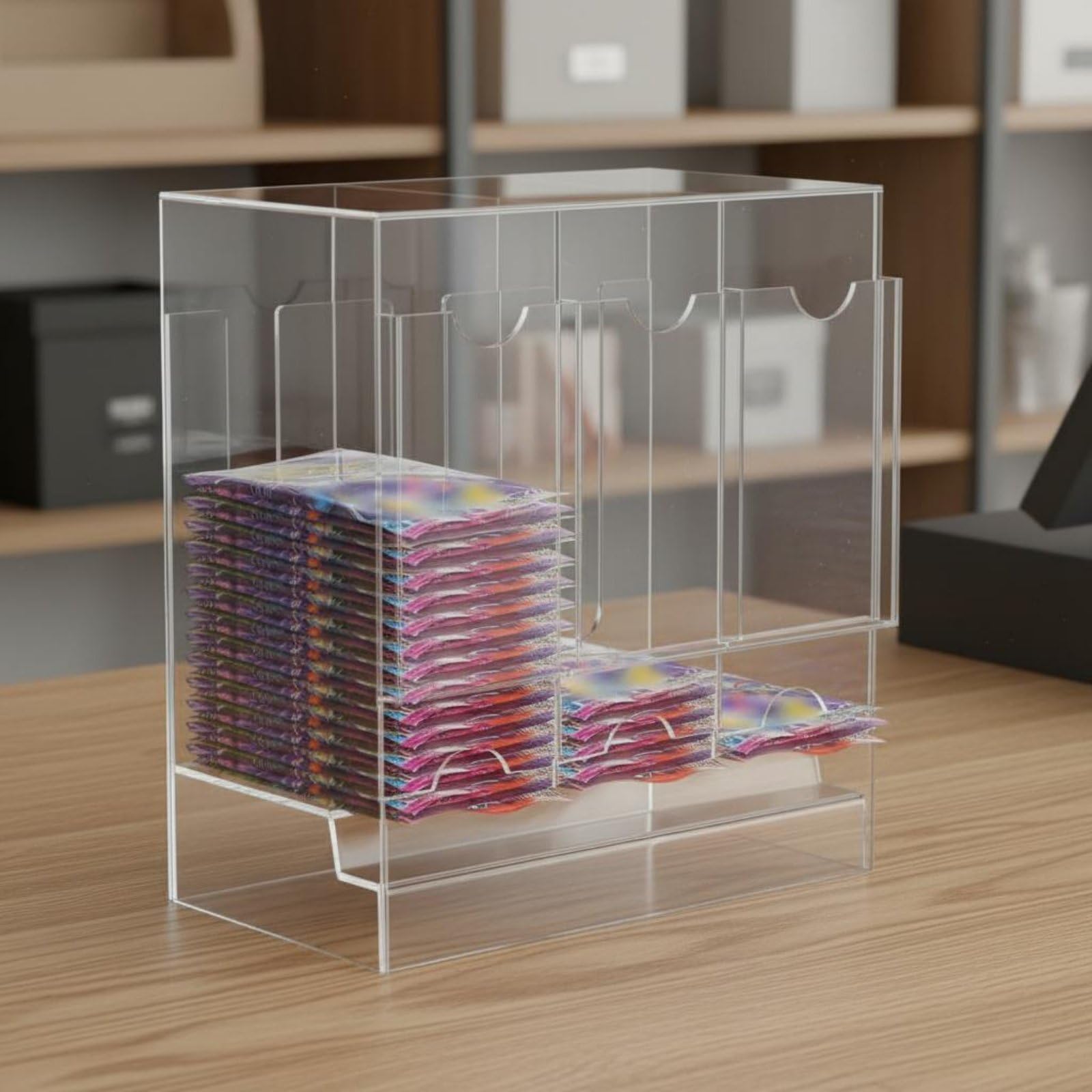 Organizador Cartas Acrílico Compartimentos Interiores Expositor Cartas Coleccionables Apilable Almacenaje para Escritorio , Organizador De Tres Compartimentos