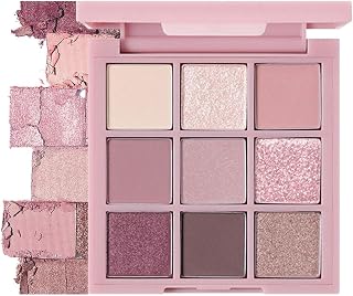 Pink Eyeshadow Palette, Make-Up Palettes Shimmer Glitter Eye Shadow Pallets for Women, Matte Make up Palette Set, 9 Colour Nude Natural Long Lasting Highly Pigmented Pink Brown Eyeshadow