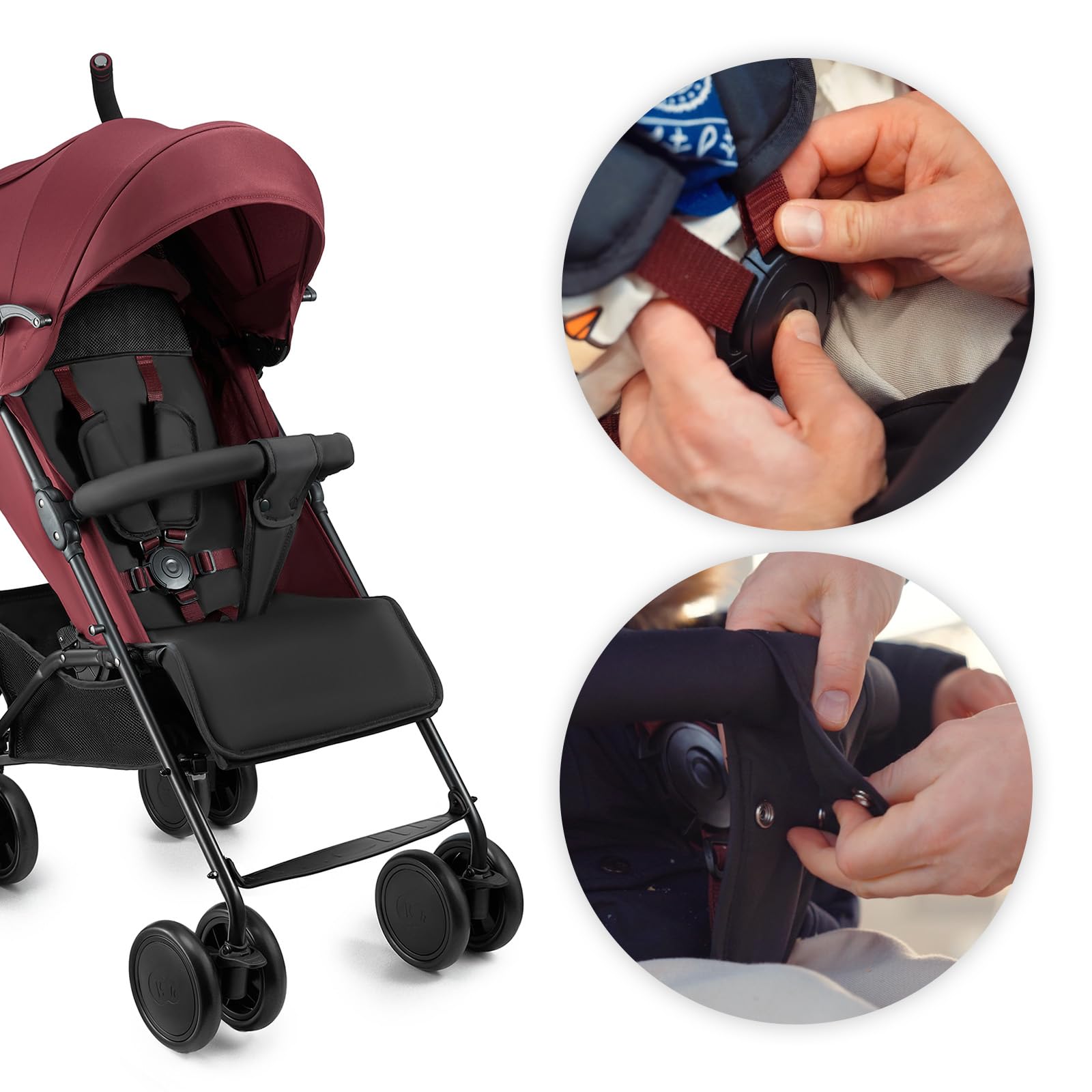 Kinderkraft Buggy SIESTA 2 bis 22 kg, nur 7,9 kg, zusammenklappbar, Liegeposition, verstellbare Fußstütze, Verdeck mit Mesh und Peekaboo, 5-Punkt-Gurt, kompakt, Rot