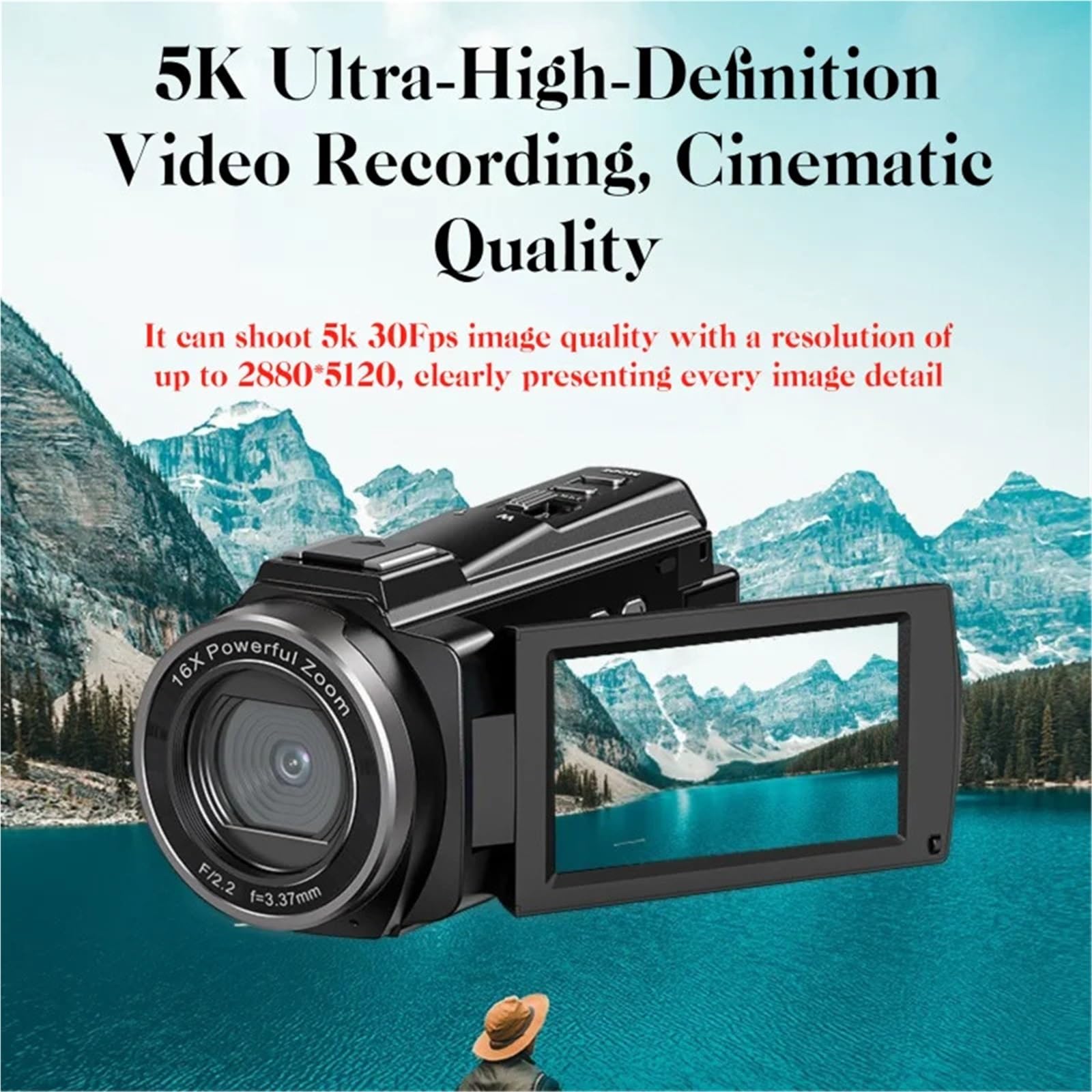 Videocamera digitale con videocamera 5K HD 48MP, zoom 16x Touchscreen IPS da 3,0 pollici Rotazione di 270° sensore CMOS Leggero